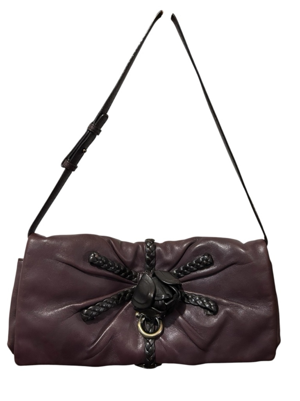 Salvatore Ferragamo Plum Leather Braided Detail Shoulder Bag